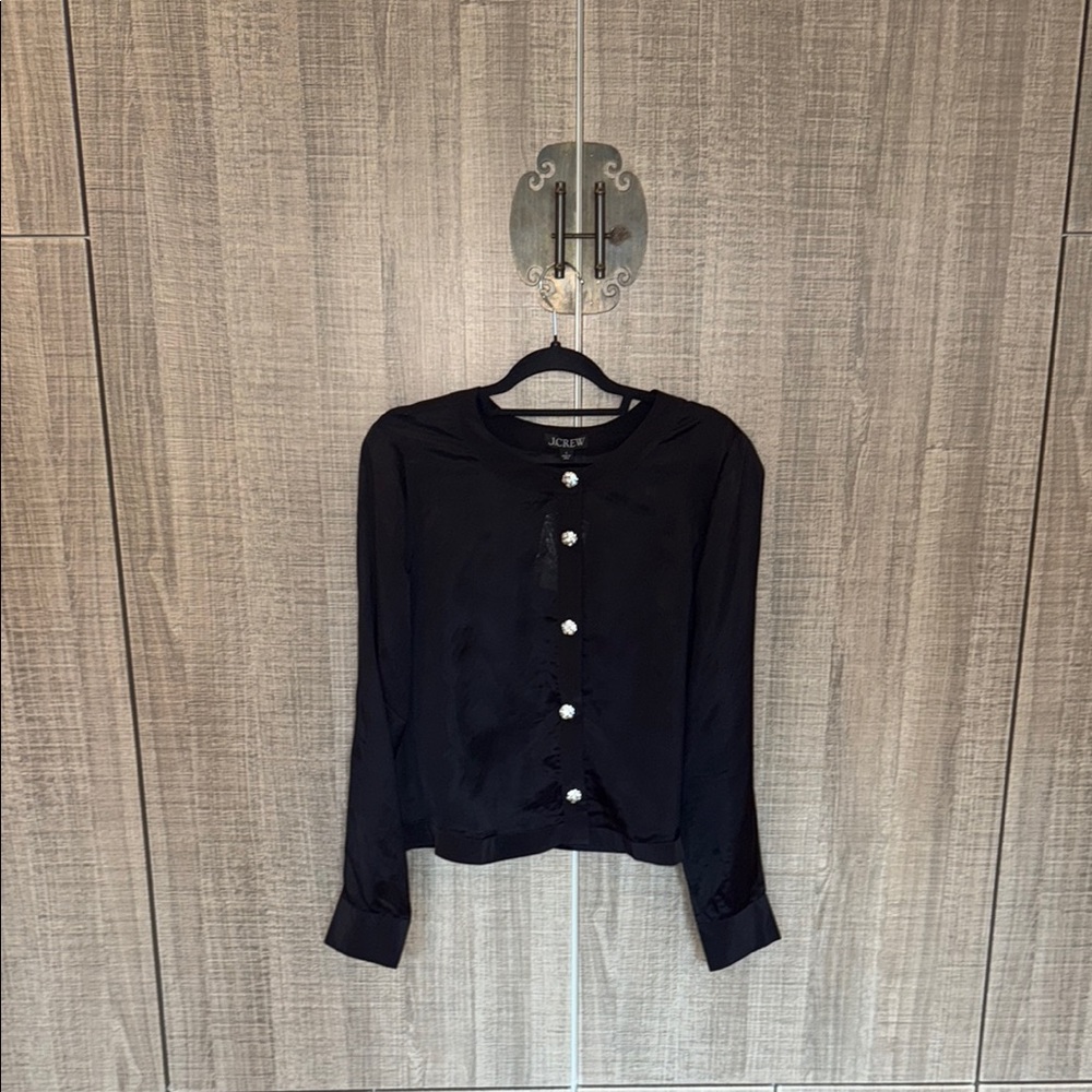 J. Crew Black Button Up Shirt With Jewel Buttons In Organza Blend